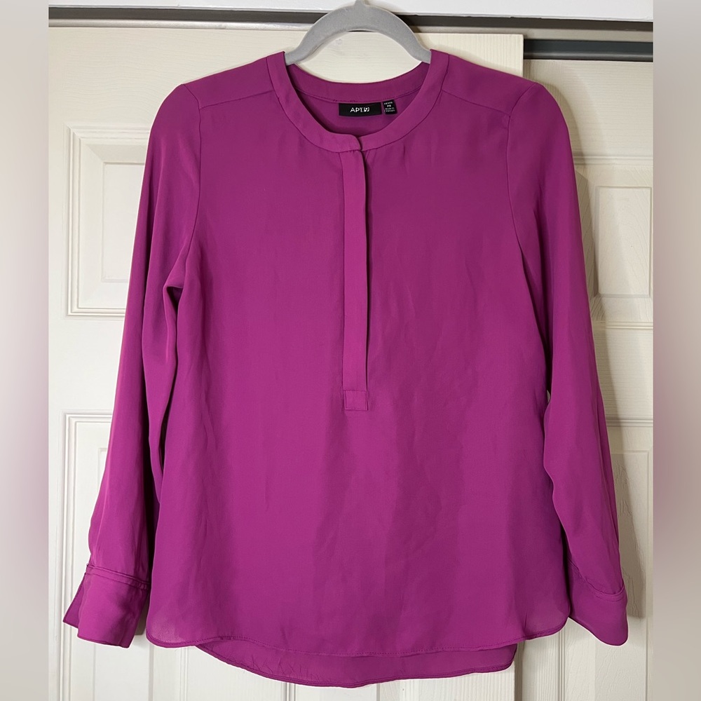 Apt. 9 Women's Pink Semi Sheer Long Sleeve 1/4 Front Zip Shirt Petite Small-NWOT